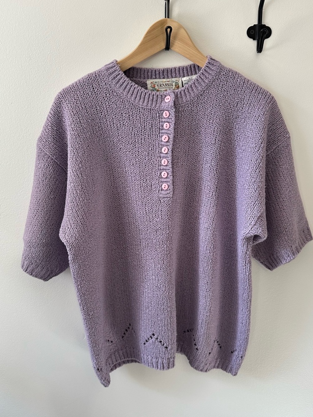 Vintage Lavender Short Sleeve Knit Henley Tee